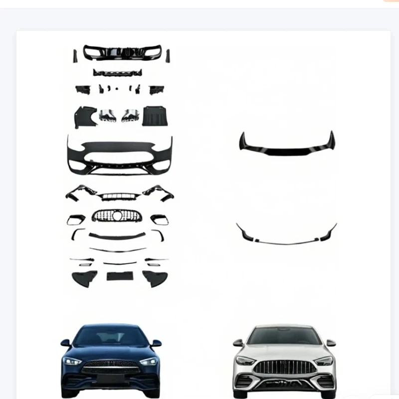 Upgrd Front Lip Rear Bumper Exhaust Pipe Kit C-Class W C Sport Style Body Kit  Months Warranty