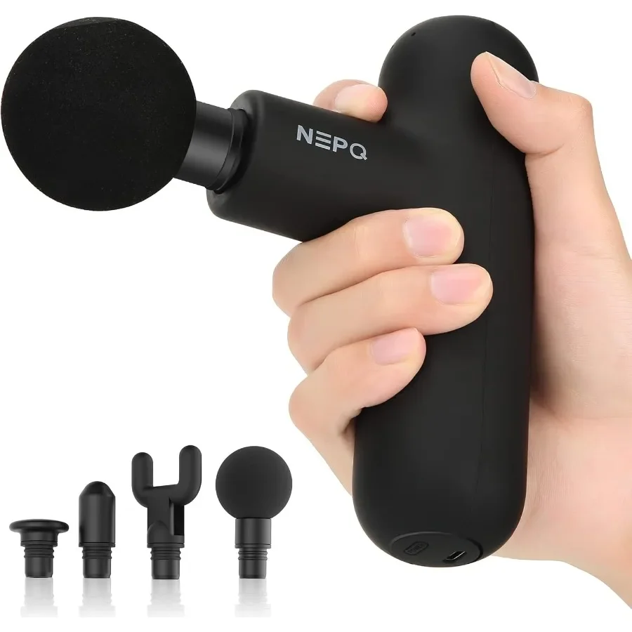 

Portable Mini Massage Gun with 4 Attachments for Deep Tissue Relief: HighIntensity Vibration Rechargeable Percussion Massager I