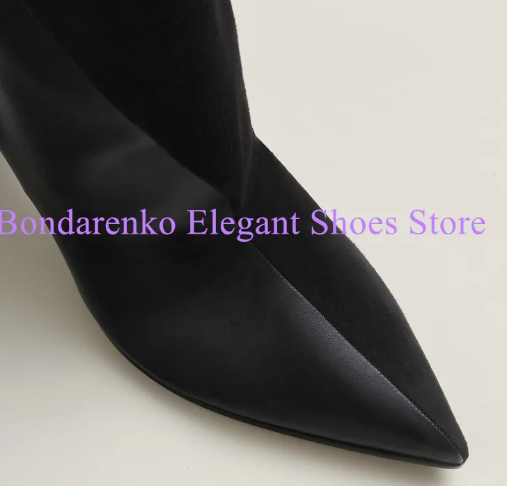 Brown Color Patchwork Spike Heels Lady Long Boots Sexy Pointed Toe Woman Knee High Boots Fashion Design Banquet Dress Shoes view 6