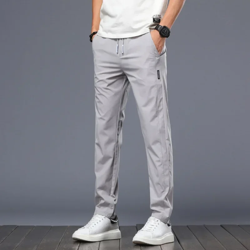 

Pant Men Long Pants Straight Trousers Slim Fit Pocket Casual Regular Solid Splice Lace Up High Elastic Waist Autumn 2024