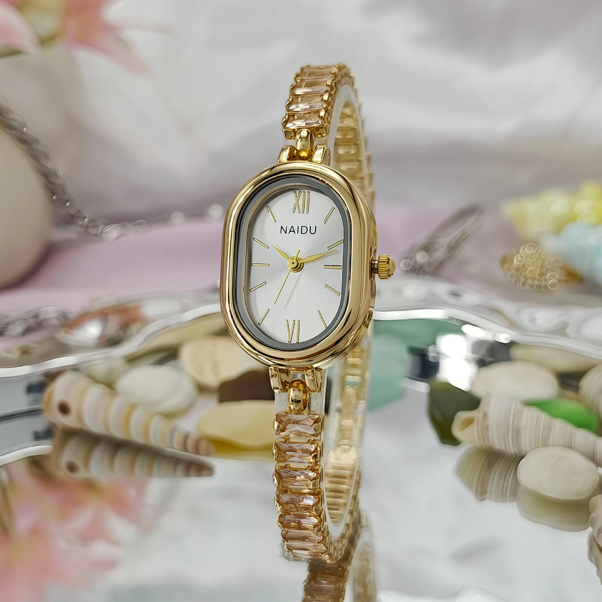 

Square oval colored diamond and rhinestone bracelet watch for women - high-end, simple and fashionable, elegant style watch