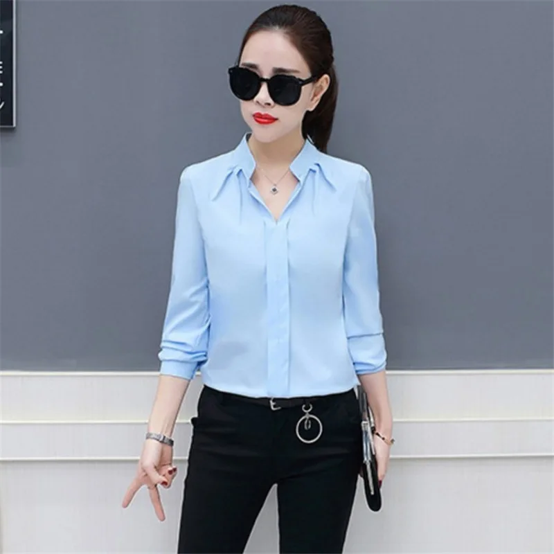 Women Ol Formal Long Sleeve Chiffon Shirt Breathable Summer Spring Fashion Sexy V-Neck Blouse Korean Version Fashion Office Tops