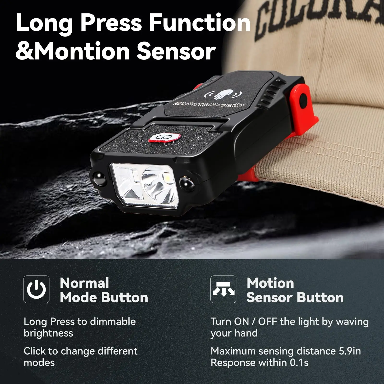 كشافات أمامية بمشبك غطاء بمستشعر LED صغير قابلة لإعادة الشحن USB مقاومة للماء 90 °   ضوء حر اليد قابل للتعديل للتخييم والصيد والجري