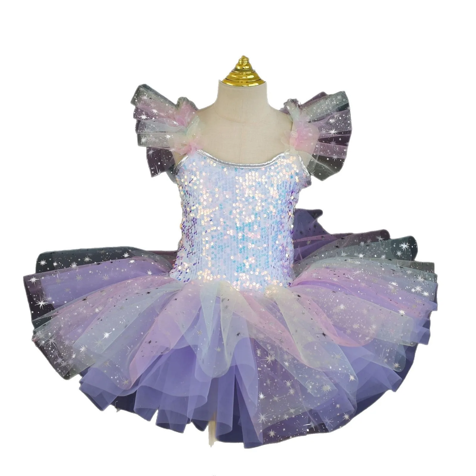ชุดบัลเลต์เด็กสีรุ้ง กระโปรงบัลเลต์เด็กผู้หญิงประดับเลื่อม กระโปรงเจ้าหญิงสำหรับเด็ก ชุดเต้นรำ ชุดเลโอตาร์ด กระโปรงชั้นใน