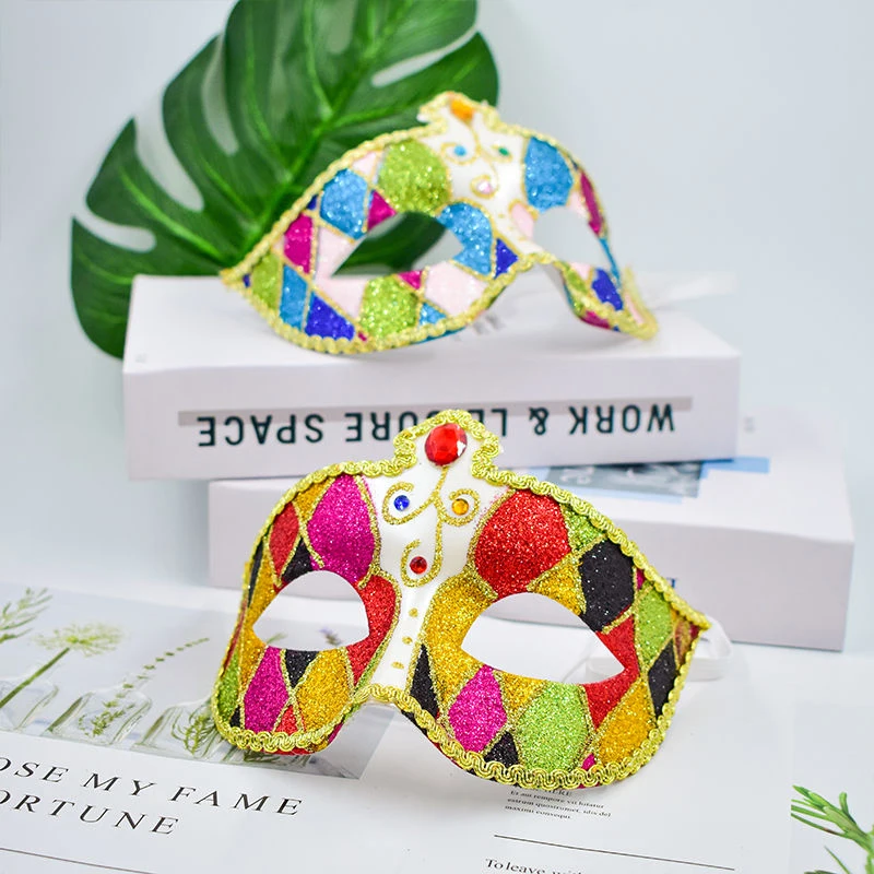 Máscara de mascarada de Color empalmado colorido para hombres y mujeres, polvo dorado, diamantes de imitación, encaje, fiesta, Bar, disfraz, Mardi Gras, Cosplay, baile de graduación