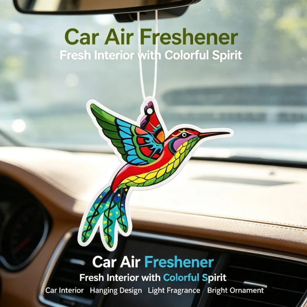 3‑10Pcs Colorful Hummingbird Hanging Paper Scent Ornament for Car Mirror Household Interior Decor