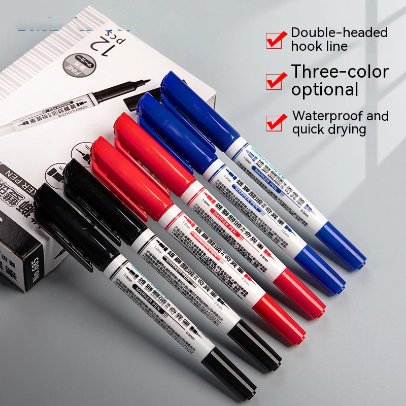 3/5/12pcs/set Twin Tip Permanent Markers Fine Point Black/Blue/Red Ink 0.5mm-1mm Paper Glass Fabric Sketch Paint Oil Marker Pen