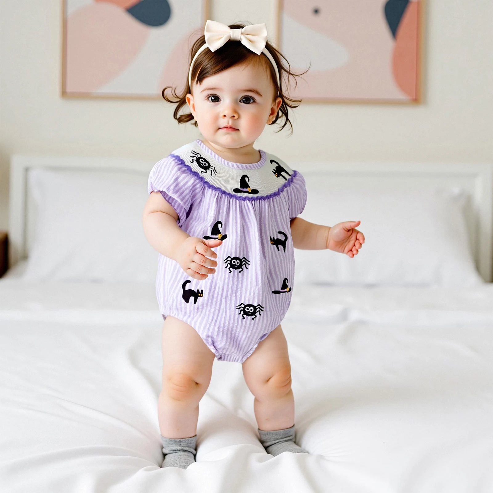

Toddler Baby Girls Romper Stripes Embroidery Spider Infant Jumpsuit Summer Newborn Halloween Clothes