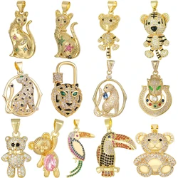 Juya New Designer 18K Gold Plated Pendants Handmade Cubic Zirconia Panther Leopard Tiger Bear Parrot Animal Charms Supplies