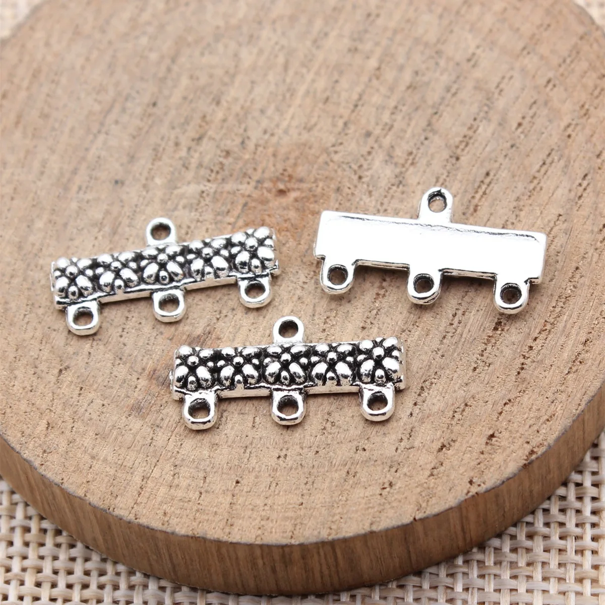 20pcs 20x10mm Antique Silver Color Three-Hole Earring Connector Jewelry Materials