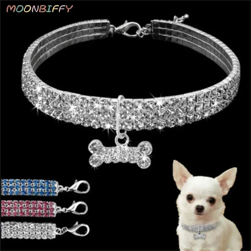 

Dog Collar Rhinestone Jewelry Chihuahua Crystal Jewelry Adjustable Engraved Text Dog Collar