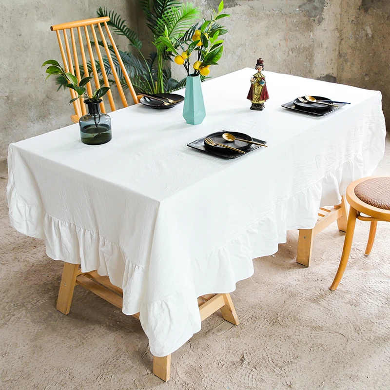 

Cotton Fabric Table Cloth Washable Tablecloth Flounce Stitching for Wedding Party Dining Banquet Decoration Luxuriou Table Cover