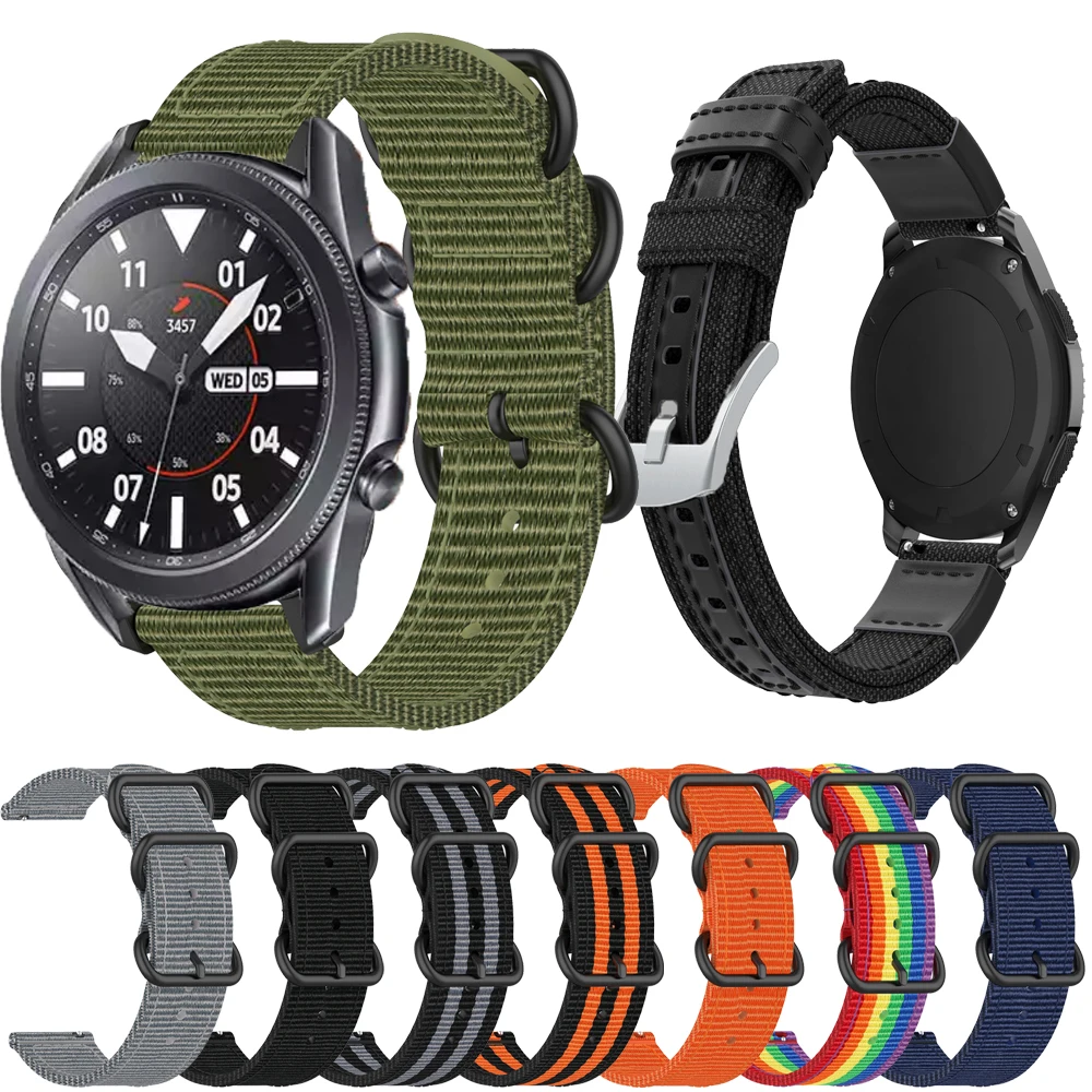 สายไนลอน20มม. ดั้งเดิมสำหรับ Samsung Galaxy Watch Active 2 4 5 6 7 40/44มม. S2 S3เกียร์แบบคลาสสิกสำหรับ RS4 Xiaomi S1 haylou