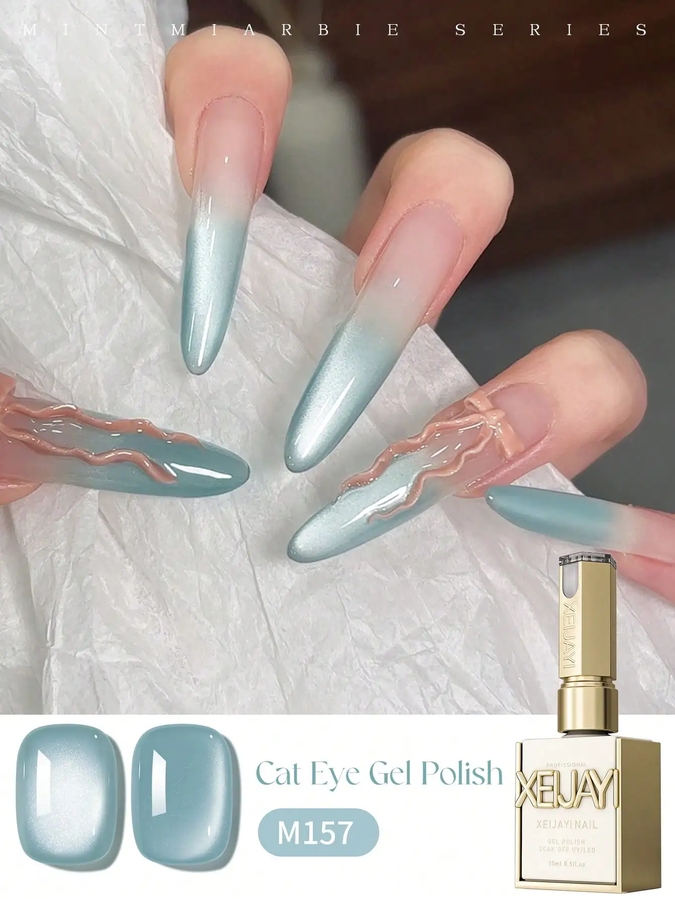 XEIJAYI 4 قطعة 15 مللي النعناع مانبو القط العين جيل للأظافر مجموعة طلاء أظافر شبه دائم مسمار الفن تمرغ الأشعة فوق البنفسجية LED صالون الأظافر لتقوم بها بنفسك صالون الأظافر جل Fo