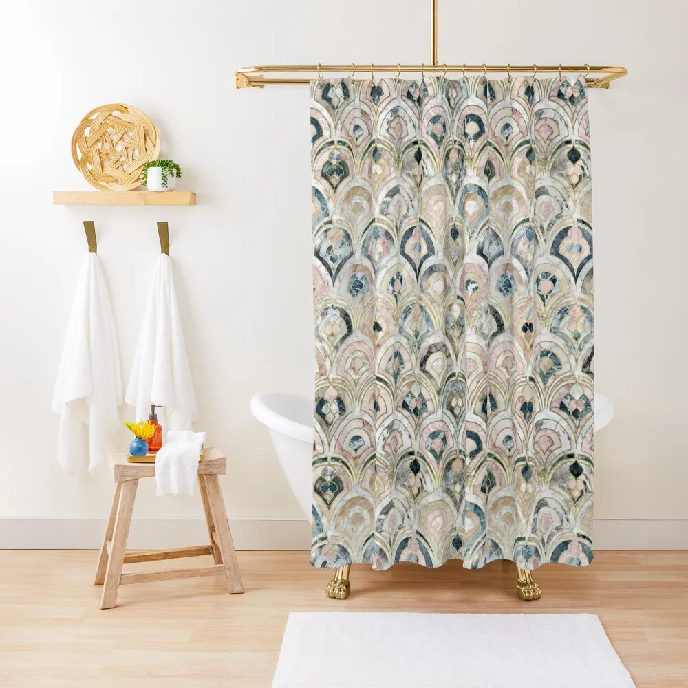 

Art Deco Marble Tiles in Soft Pastels Shower Curtain For Shower Window Funny Shower In The Bathroom Curtain
