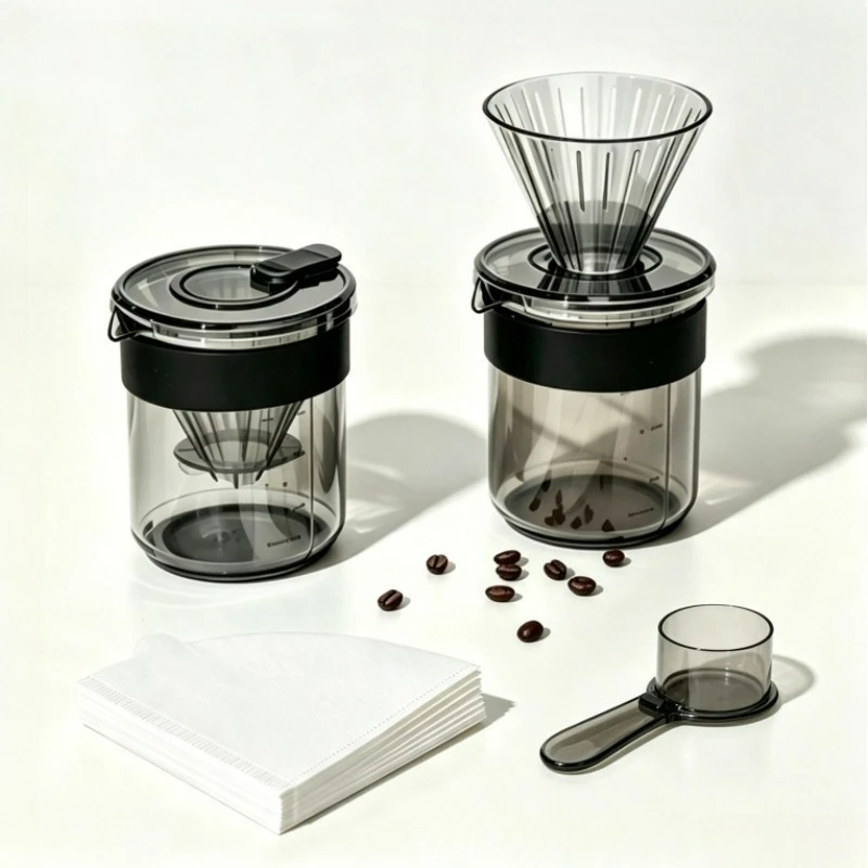 Portable Pour Over Coffee Maker 1-2 Cup, Coffee Filter & Cup and Spoon & Filter Paper, Reusable Mug Coffee Dripper Filter for Ca