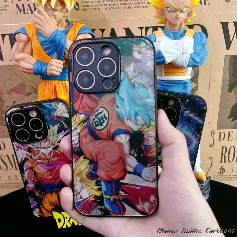 3D Grating Dragon Ball Phone Case for iPhone 11 12 13 14 15 16 17 Pro Max Plus Mini Air XR Goku Vegeta Saiyan blue Back Cover view 2