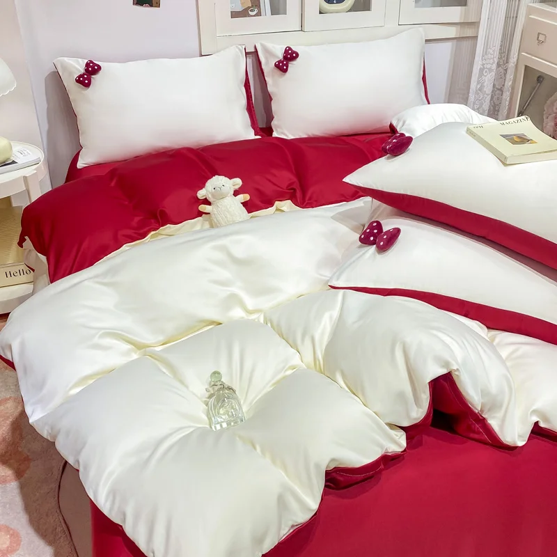 

New Red Duvet Cover High Gram Heavy Wash Cotton Solid Color Quilt Cover Three or Four Sets of Bedding 150x200 200x230 220x240