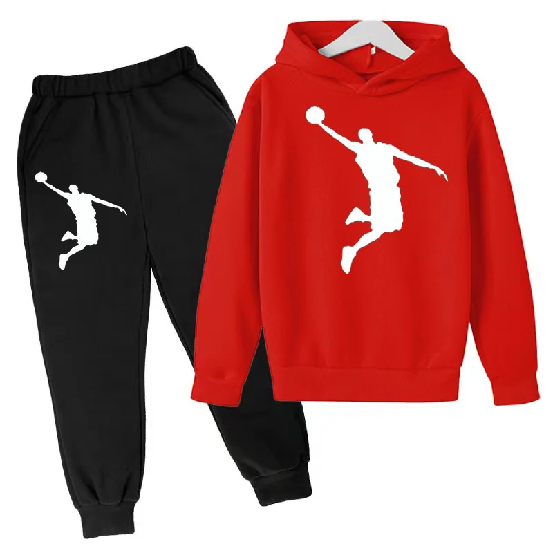 winter Boys Clothes plush warm long sleeve& trousers 2 Pieces Set Teenage Girls & Boys Printed basketball player  hoodies Fashio