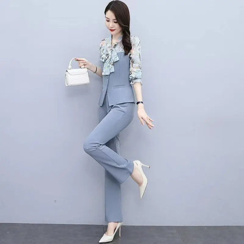 Slimming Stylish Professional Women Clothing Set 2026 New Design Spring Autumn Two Piece Chiffon High End Complete Outfit