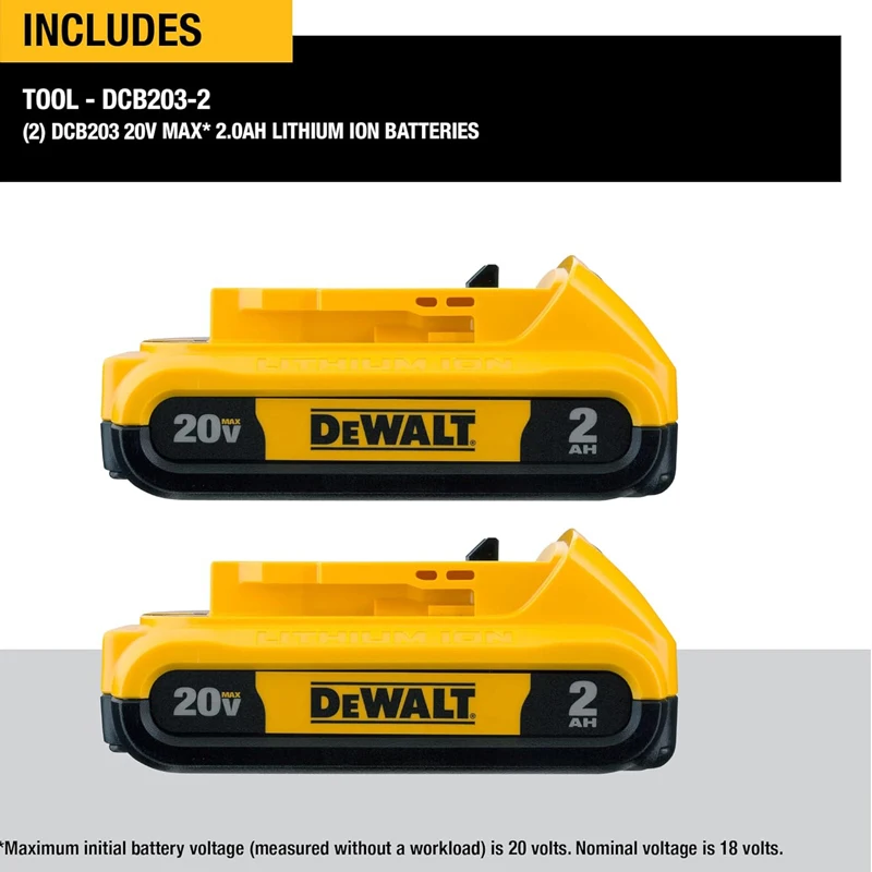 DEWAL DCB203 20V 2AH Battery MAX Compact Lithium Lon Rechargeable Durable No Memory Self-Discharge Power Tool Accessory