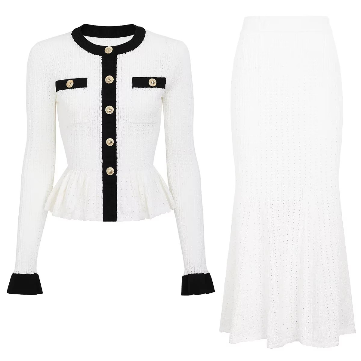 

Women's Knitted Dress Set 2pcs Spring New Flare Sleeve Sweater and LongSkirt Suit Elegant Female Party Outfit 2026костюм женский