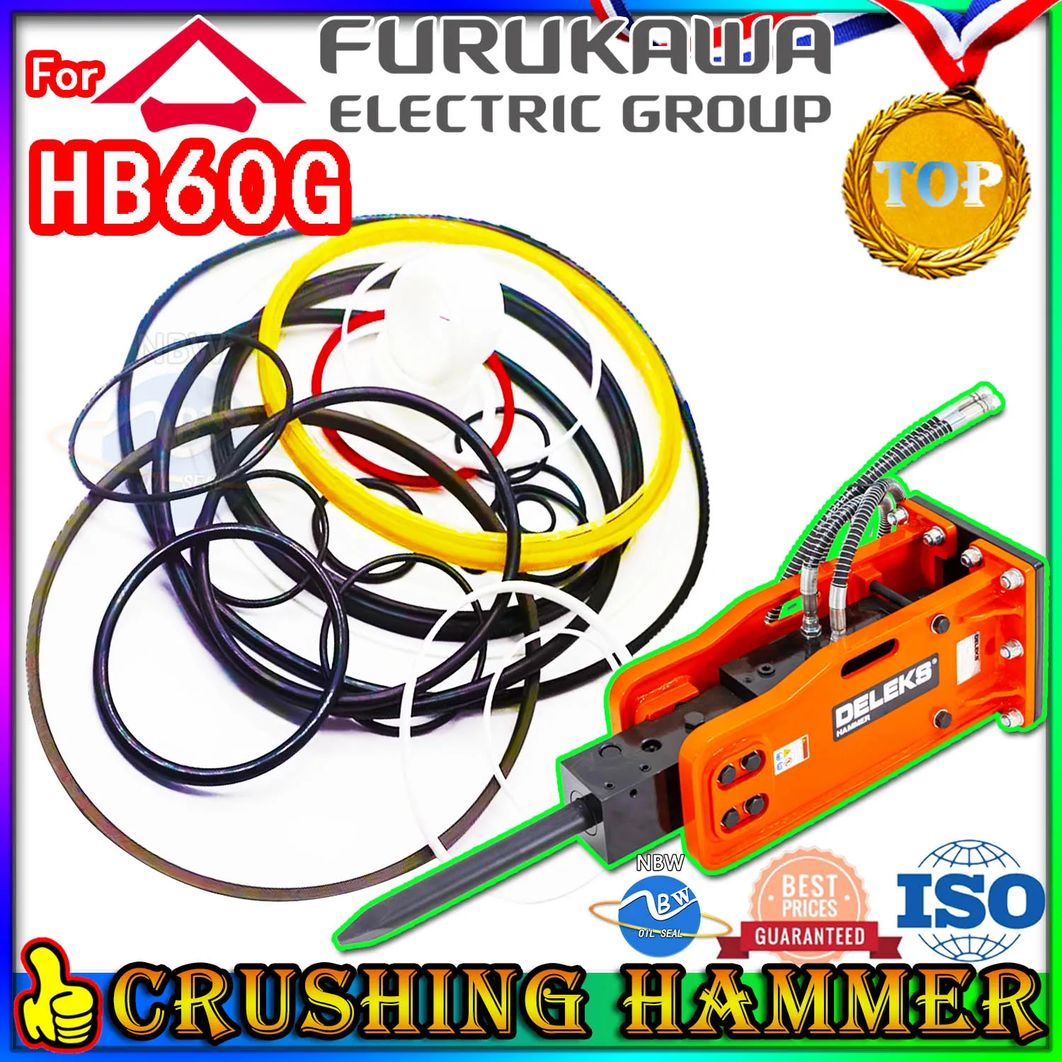 

For Furukawa HB60G Crushing Hammer Oil Seal Repair Kit Excavator Hydraulic Cylinder Broken Breaker Mend Oil proof Dustproof NBR