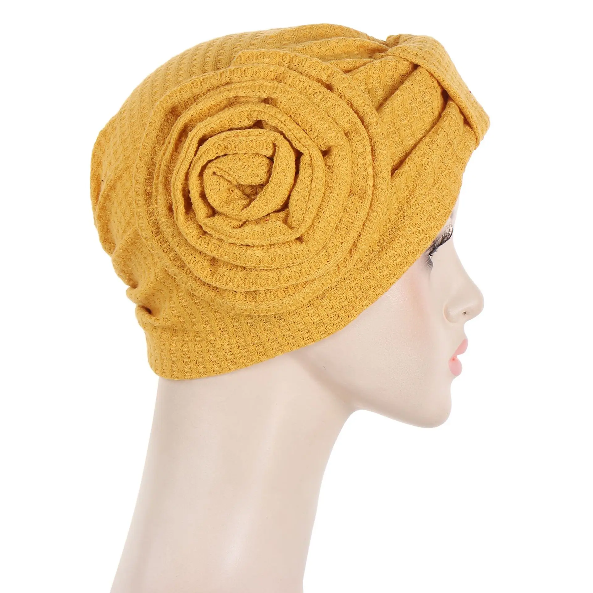 Chapéu monocromático indiano com flores para mulher, Moda muçulmana, Envoltório de cabeça, Turbante, Bandana, Gorros capota, Ramadã, Gorro novo, Boné de quimioterapia, 2021