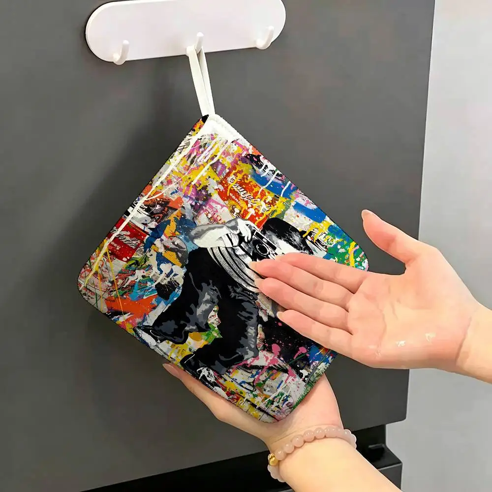 Banksy Street Graffiti Art Hanging Kitchen Towel, Polyester Cotton Fabric, Absorbent Hand Wiping Towel for Home Dormitory