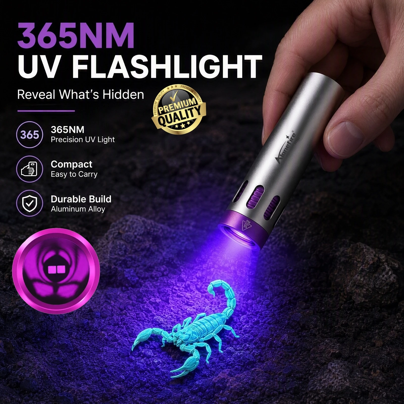 365NM Dual Led UV Led Blacklight Mini Flashlight Usb Rechargeable Curing Lamp Pet Urine Tinea Jade Gem Ore Money Scorpion Light