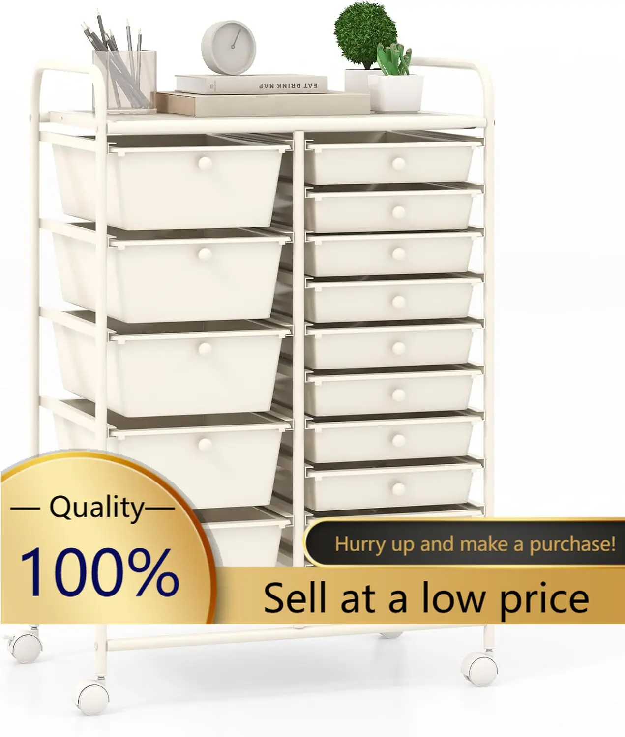 15 Drawers Rolling Cart, Classroom Organizers, Storage Cart with Wheels, for Teacher Office Home School Supplies Tool Craft Art