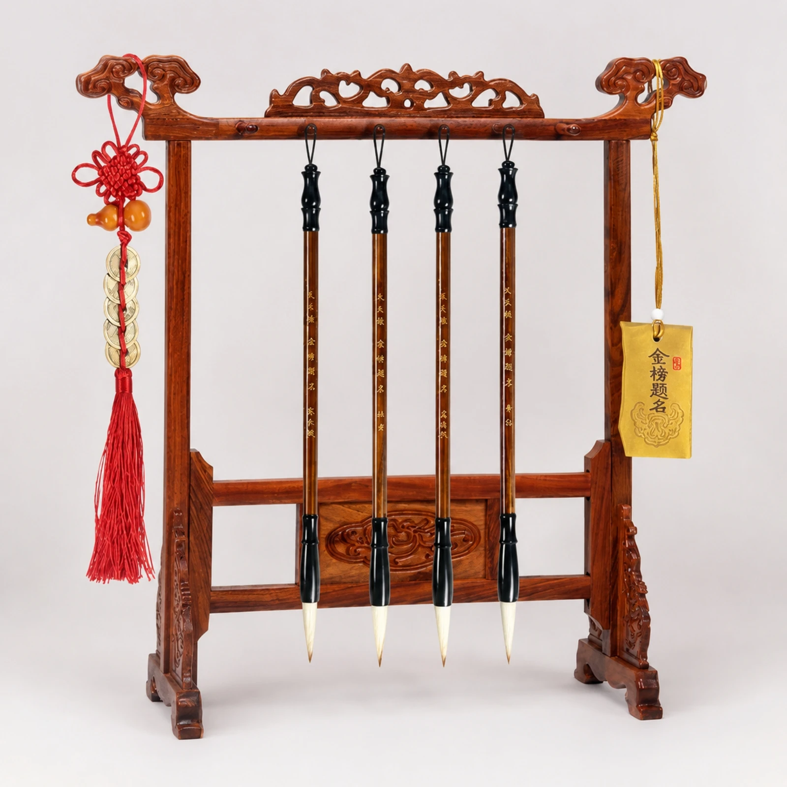 Freestanding Rosewood Brush Rack Long-Lasting Double-Sided 12-Hook Brush Rack Stable Elegant for Art Students, Study