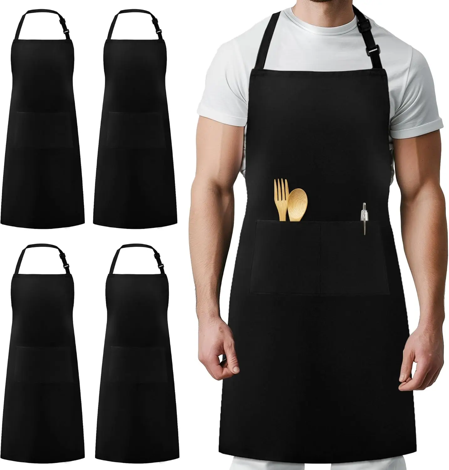 

4 Pack Adjustable Bib Apron with 2 Pockets Cooking Kitchen Aprons for Women Men Chef