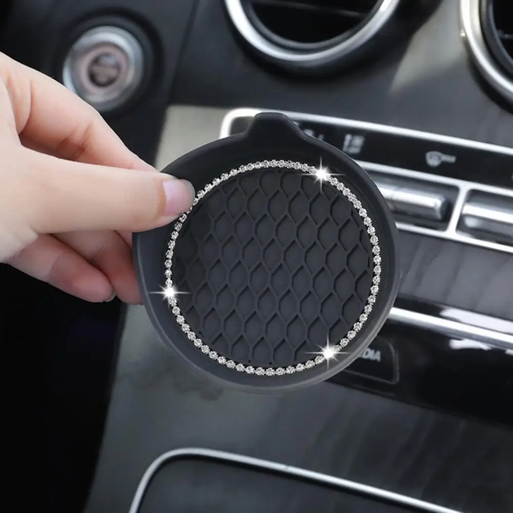 Dustproof Car Sparkling Rhinestone Car Cup Holder Coasters Anti-slip Waterproof Heat Resistant Mats for Suvs Trucks Stylish