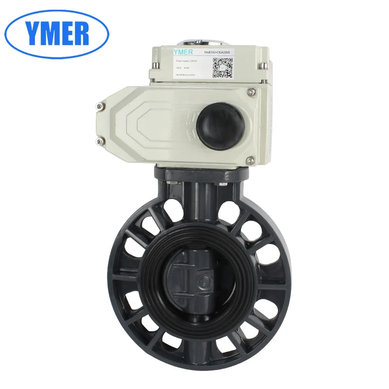 DN50 2Inch DN65 DN80 DN100 4inch UPVC PVC electric butterfly valve Chemical type acid and alkali resistant butterfly valve.