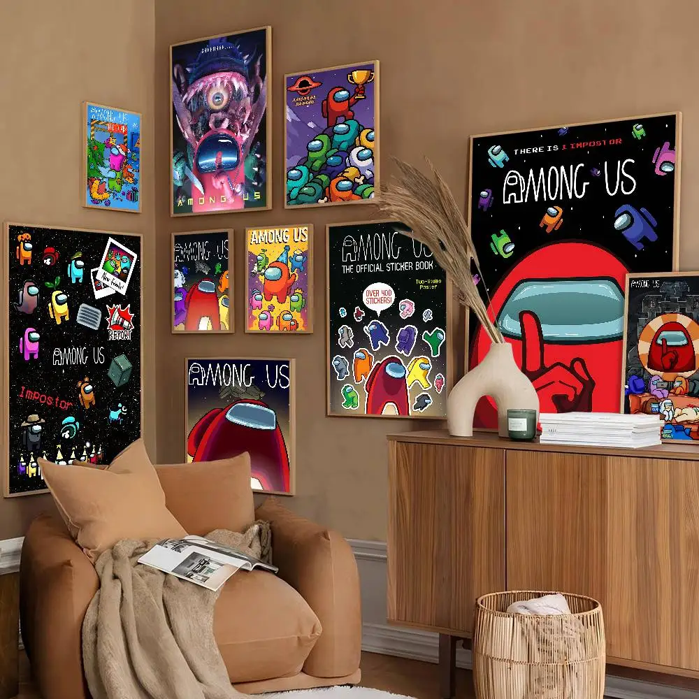A-Among U-Us لعبة الفيلم لزجة الملصقات الرجعية كرافت ورقة ملصق DIY غرفة بار مقهى الجمالية الفن طلاء جدران