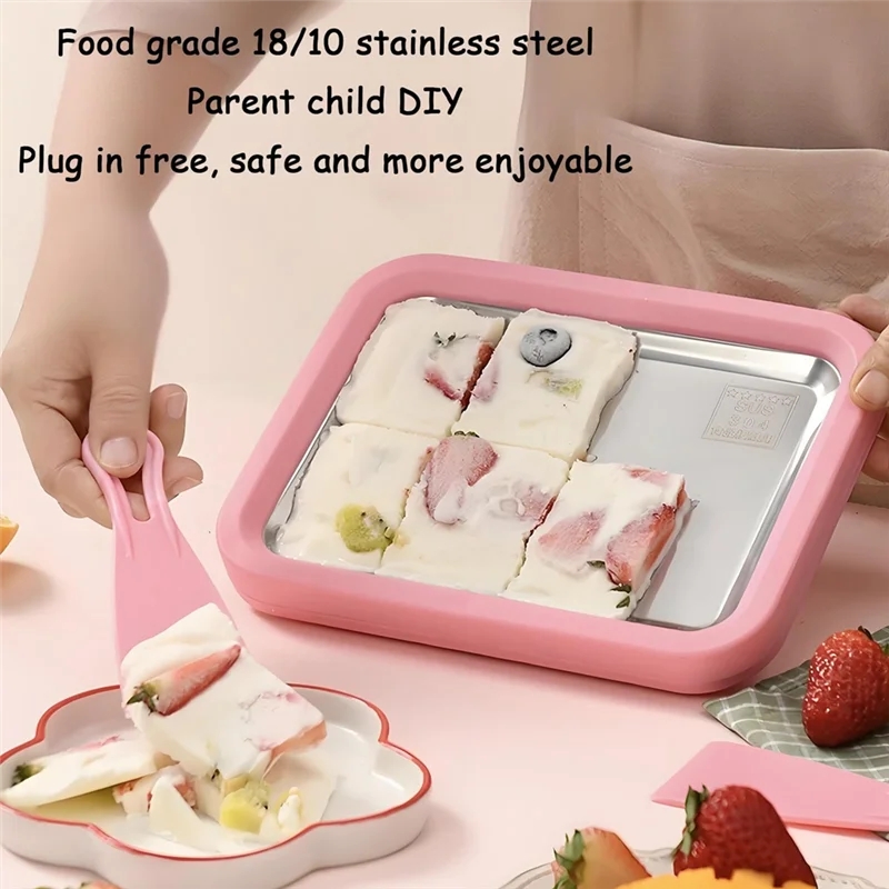 B58B-Ice Cream Frozen Yogurt Machine Great For Making Ice Cream, Fruit Shakes, Smoothies Quick Cooling Tray With Two Scrapers