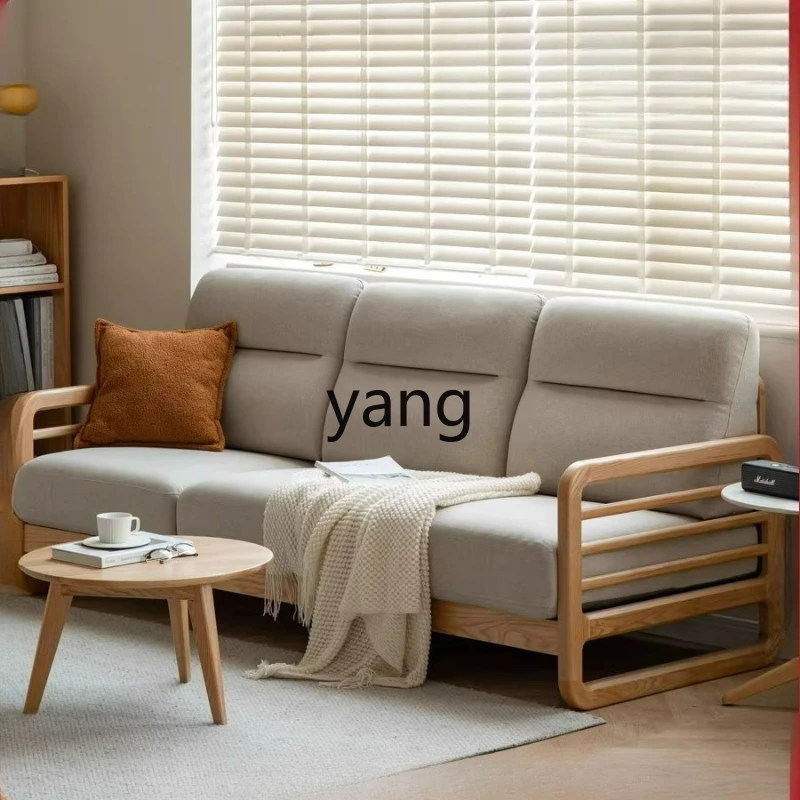 

LTT Solid Wood Sofa Modern Simple Living Room Fabric Sofa Home Oak Small Apartment Corner Sofa