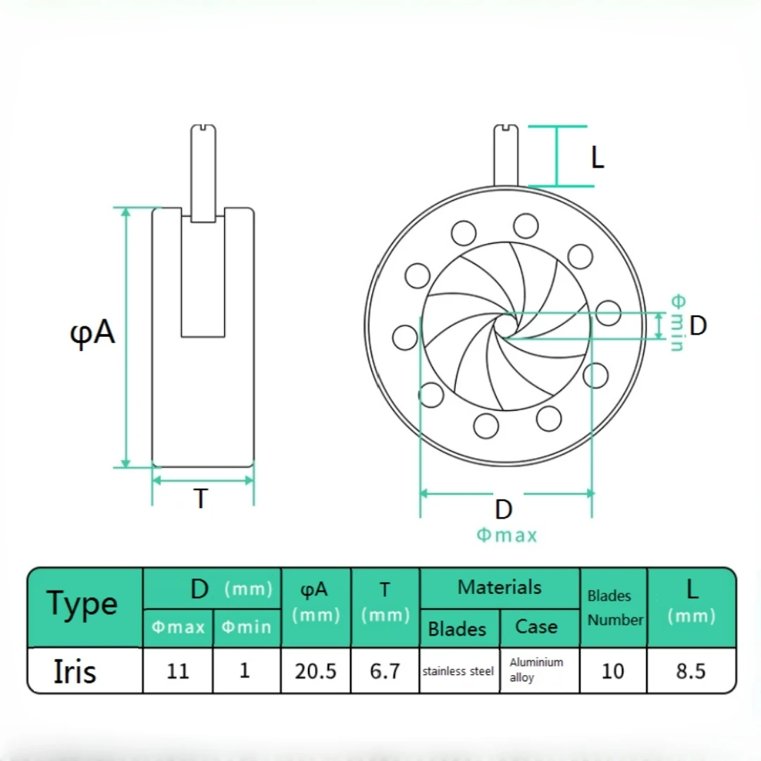 1-11mm Mechanical Diaphragm Continuously Variable Iris Integrated Aperture Stop Microscope Camera Laser Optical Light Module