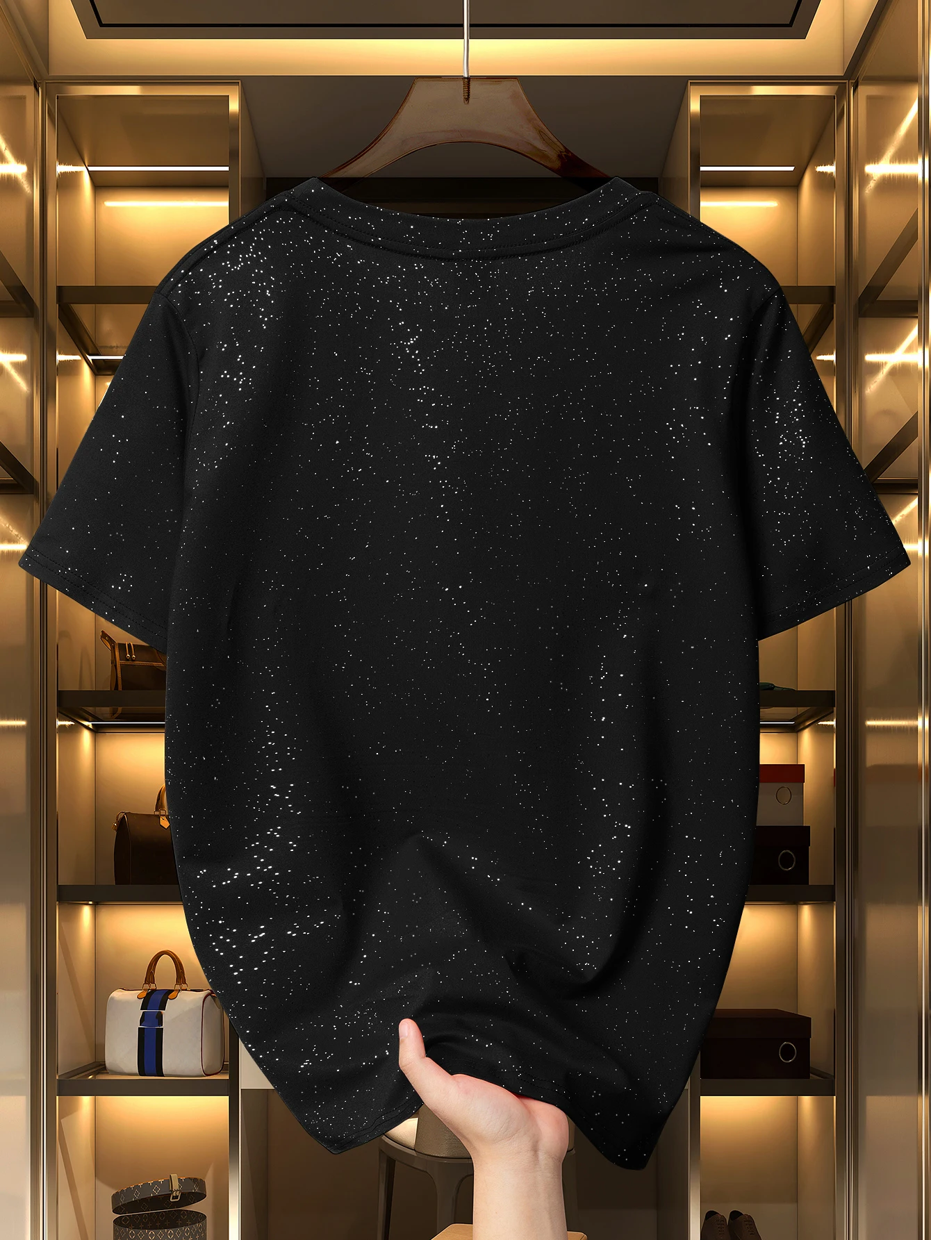 Girls' Y2K Shiny Silver Sprinkled Oversized T-shirt women clothes