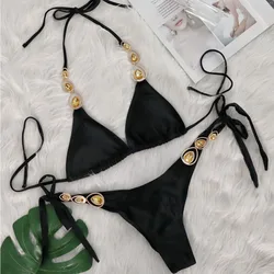 Black Sexy Bikinis 2026 Swimsuit With Rhinestones Women Swimwear Female Push Up Bikini Beach Swim Wear Bathing Suit Pool Bather