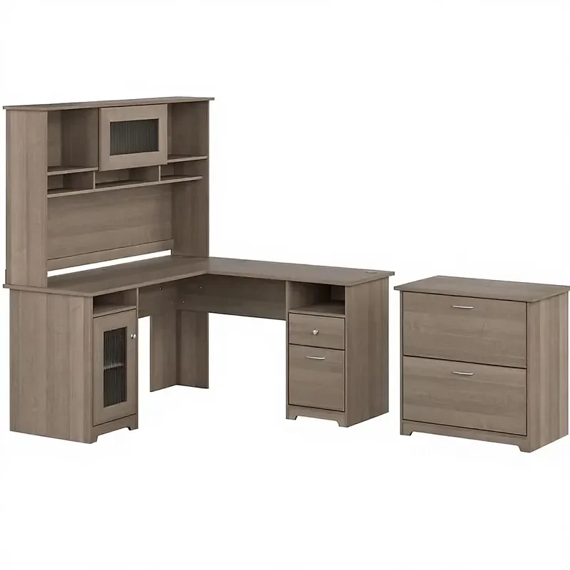 USA Stock L Shaped Home Office Desk with Hutch and Lateral File Cabinet Plywood Computer Desk from Houston Texas USA