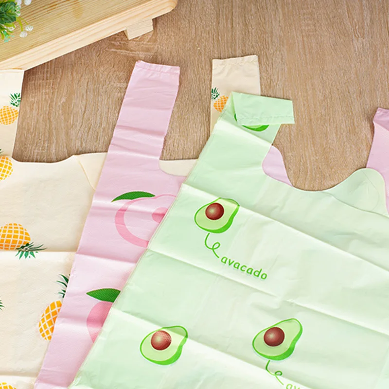 50/100 Stück bunte Plastiktüten mit Griffen, niedliches Fruchtmuster, für Küche, Einkaufen, Party, Geschenkverpackung, Aufbewahrung zu Hause, Müllbeutel – Detail 3