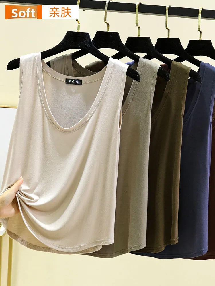 Loose Modal Tank Top Women Summer Thin Sleeveless T-Shirt plus Size Conceal Meat Slimming Base Shirt Casual Versatile Style