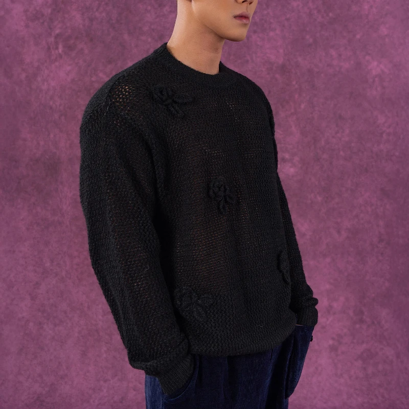 2025 Men and Women Autumn New Long Sleeve Loose Comfort Sweaters Fashion Retro Pullovers Solid Color 3D Crochet Knitted Sweaters