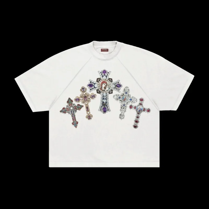 Y2k Blessed Raglan Tee Retro Minimalist Pattern Print Couple Sweatshirts Harajuku Hip Hop Streetwear Unisex Boxy Casual T-shirt