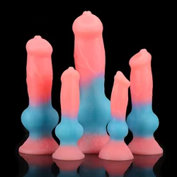 Consoladores luminosos de perro para mujer, juguete sexual de pene de Animal realista rosa, masturbador de masaje de punto G, 18 +, consolador Anal bonito