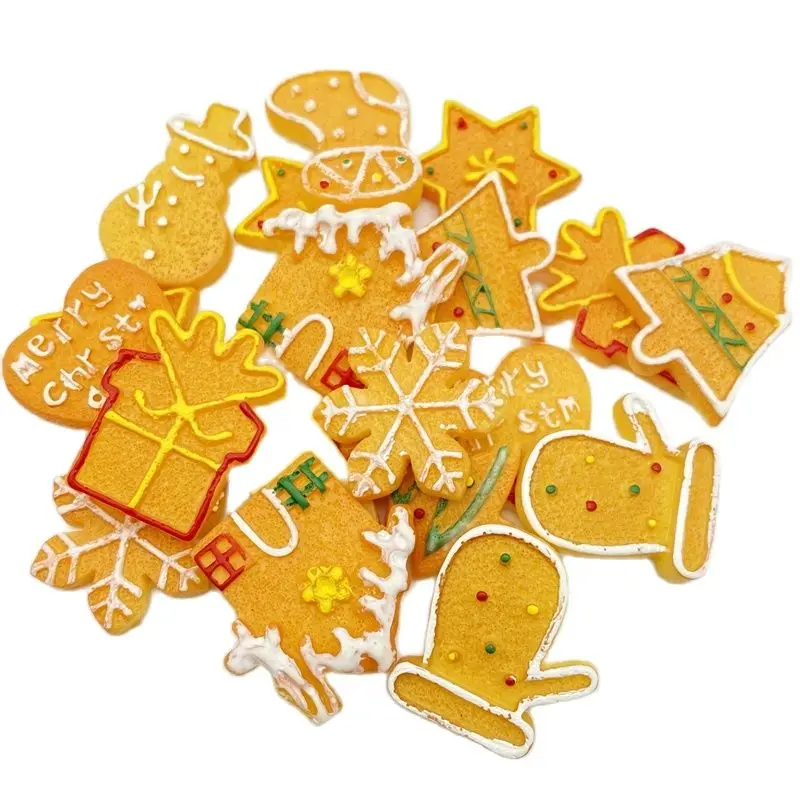 10Pcs/Lot Cute Mini Simulation Biscuit Christmas Series Flatback Resin Kawaii Scrapbooking Embellishments Diy Accessories E66