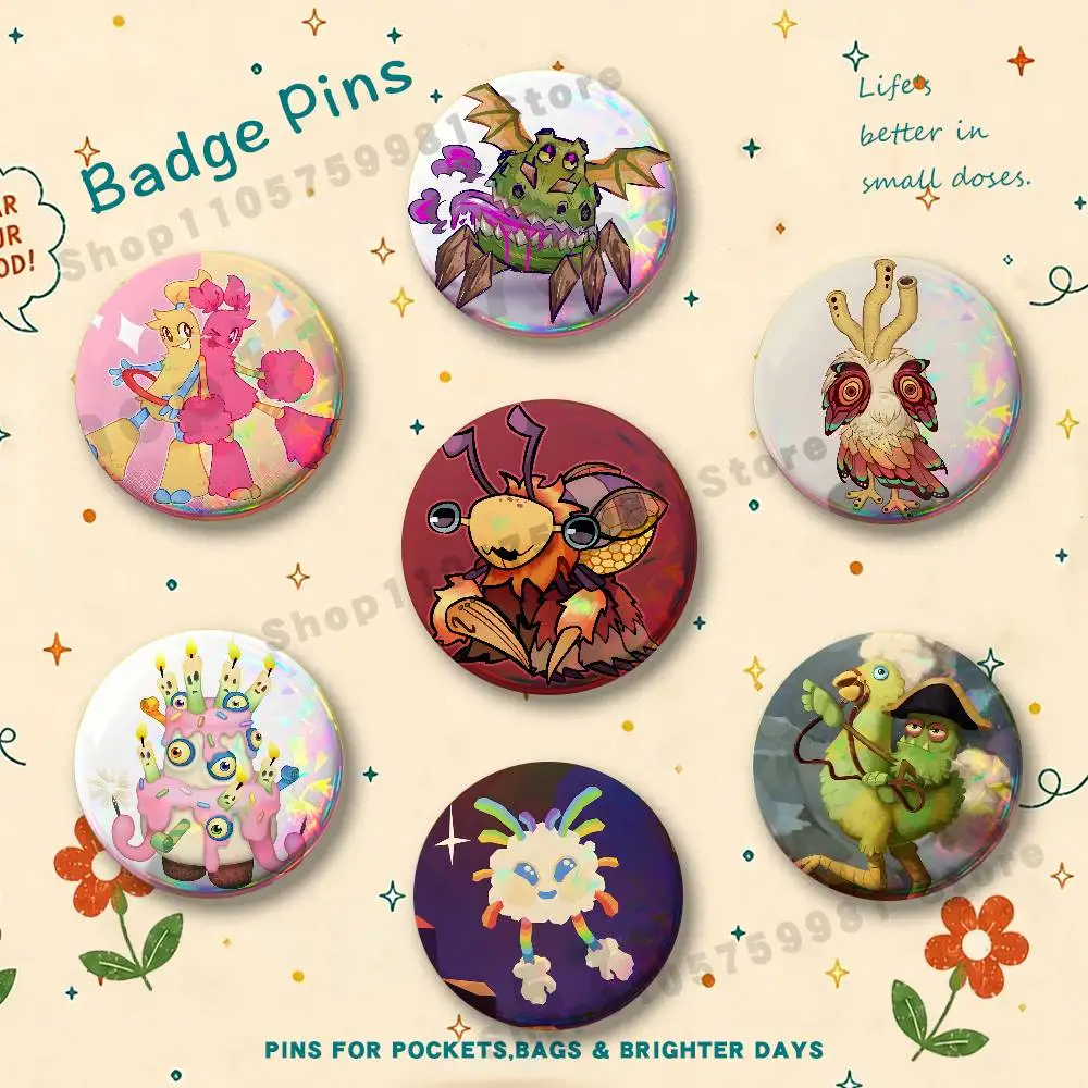 Cartoon My S-Singing M-Monsters Round Pins Cartoon Brooches Stylish Ornament Badge for Backpack Accessorys Gifts