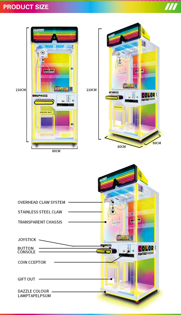 LED Crane Machine Commercial Arcade Entertainment Equipment Automatic Coin Operated Adjustable Win Rate Tempered Glass Stable